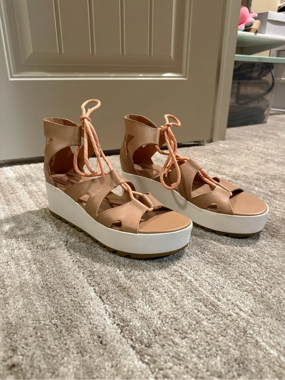 Sorel Tan Lace-Up Platform Sandals with White Sole